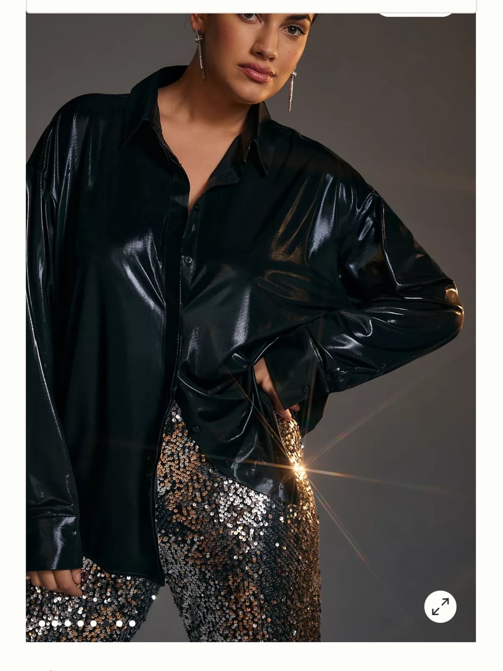 Anthropologie Black shine button down